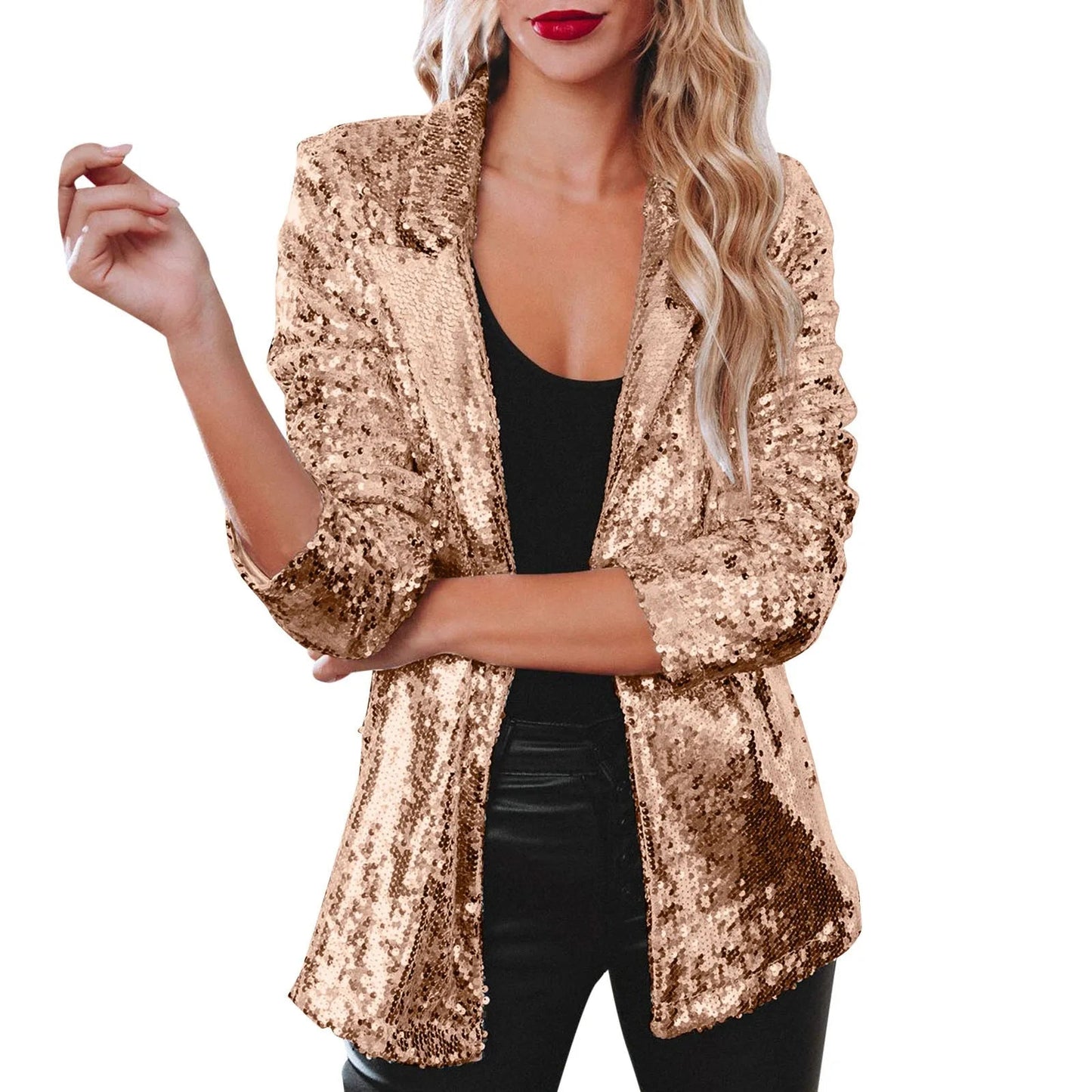 Women Sequins Sequin Jacket Casual Long Sleeve Glitter Party Shiny Lapel Coat Vintage Lapel Sequins Jackets Club Party Wear - UT KICK ASSjacket14:350853#Silver;5:100014065