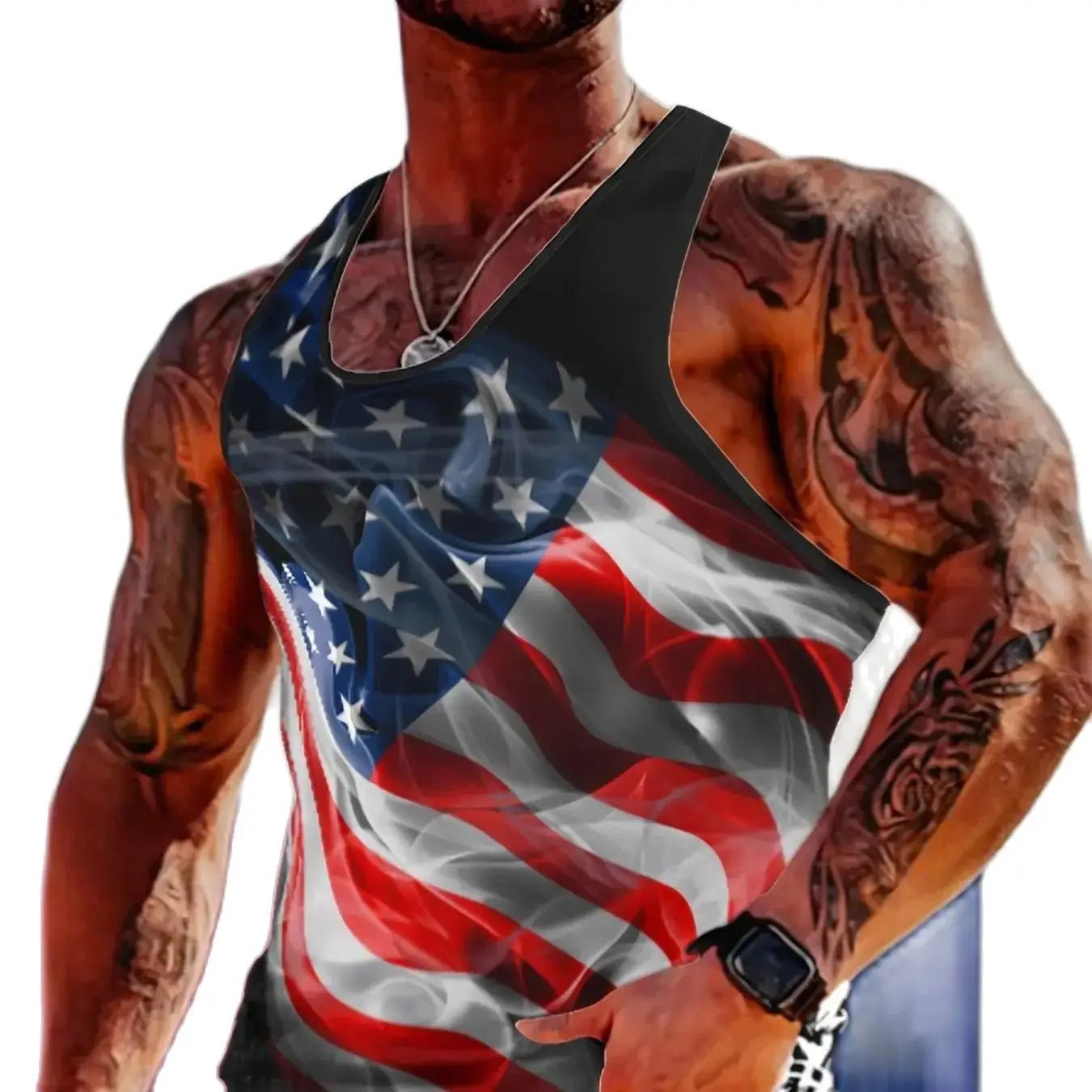 Workout Comfortable Breathable Flag Tank Top, Men's Casual Stretch Sleeveless T-Shirt, Suitable for Summer Gym Workout Training - UT KICK ASSflag14:771#A23KCPQG2429111;5:100014066