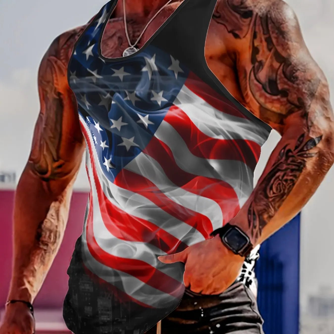 Workout Comfortable Breathable Flag Tank Top, Men's Casual Stretch Sleeveless T-Shirt, Suitable for Summer Gym Workout Training - UT KICK ASSflag14:771#A23KCPQG2429111;5:100014066