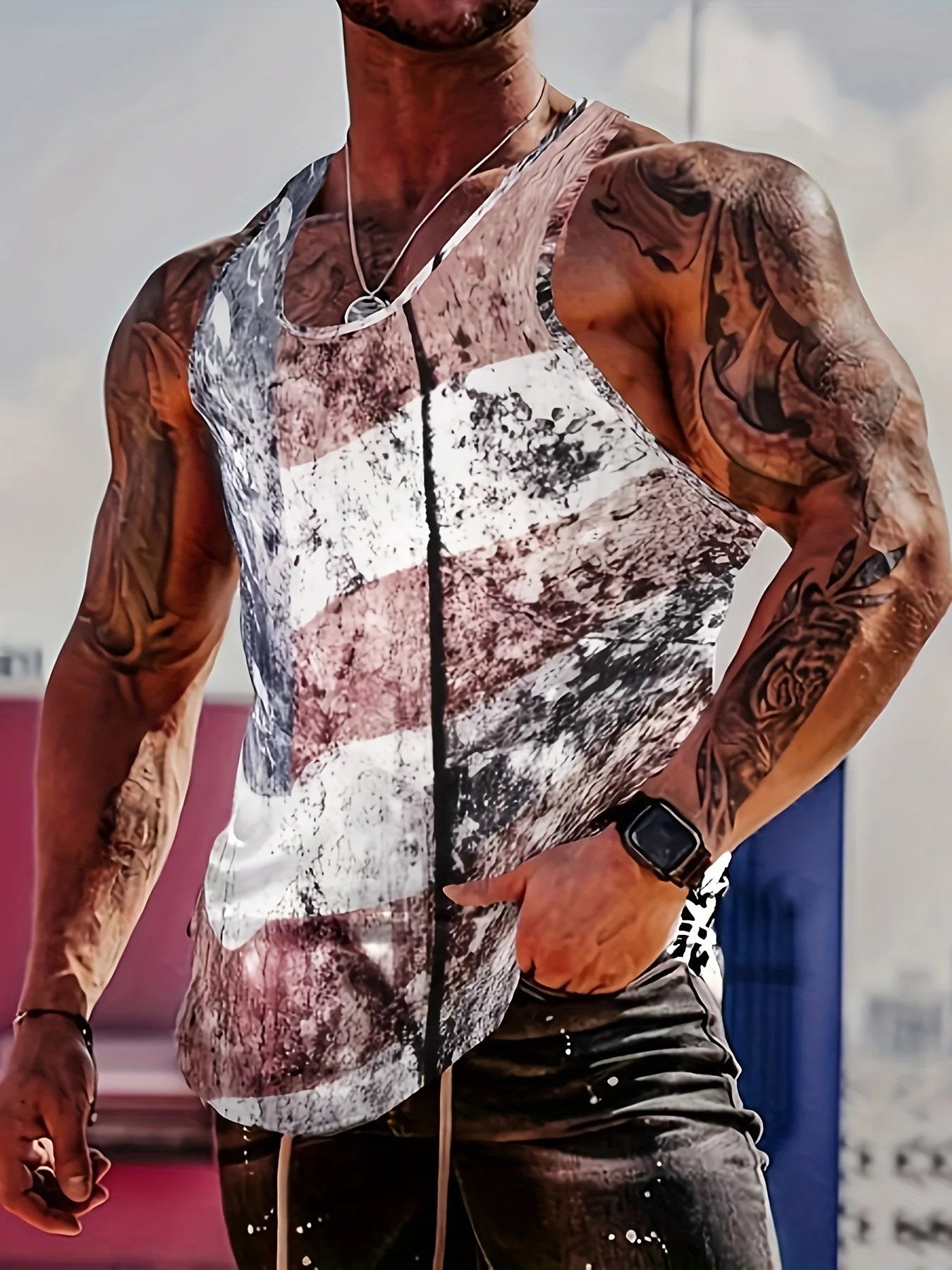 Workout Comfortable Breathable Flag Tank Top, Men's Casual Stretch Sleeveless T-Shirt, Suitable for Summer Gym Workout Training - UT KICK ASSflag14:193#A23KCPQG2429111;5:100014064