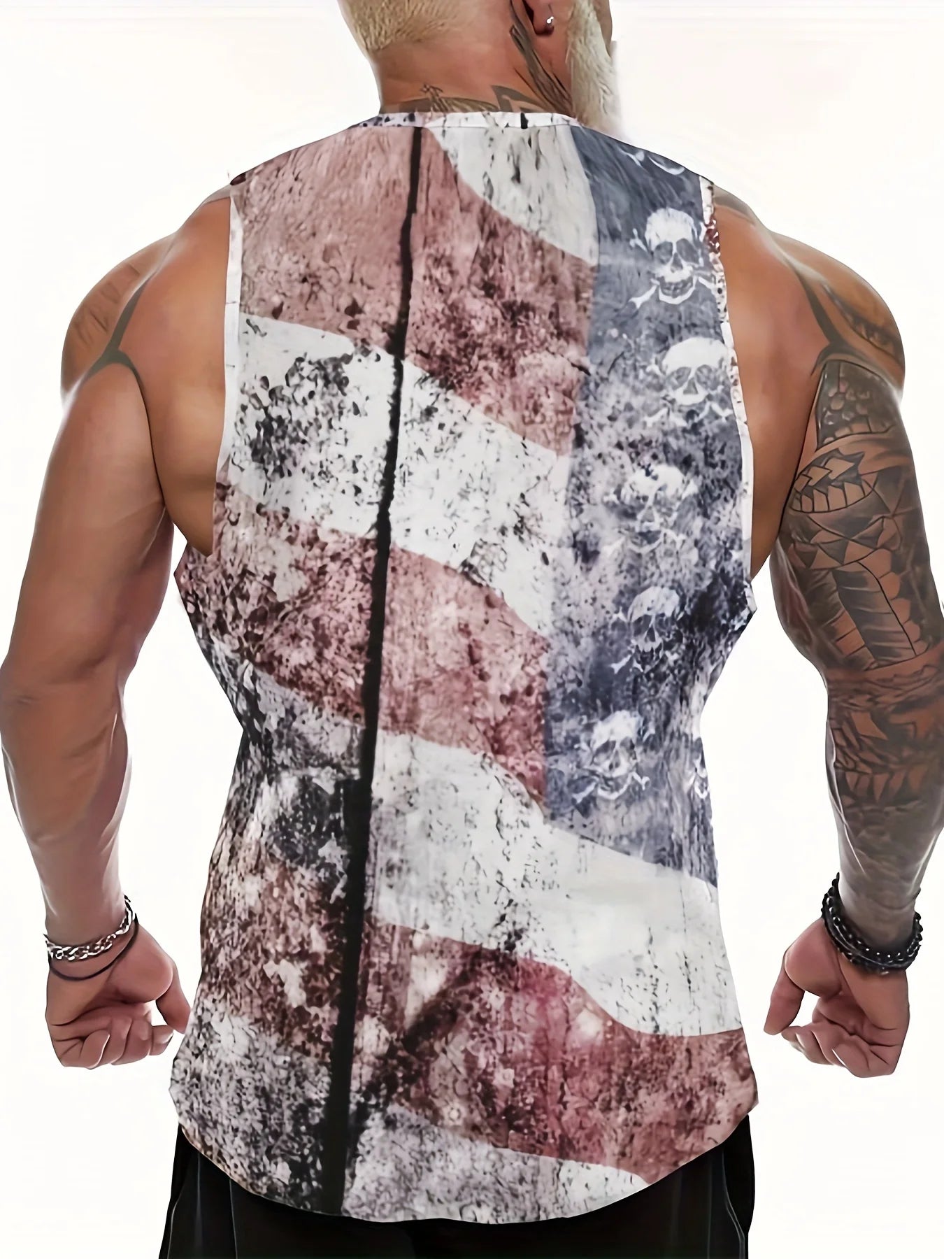 Workout Comfortable Breathable Flag Tank Top, Men's Casual Stretch Sleeveless T-Shirt, Suitable for Summer Gym Workout Training - UT KICK ASSflag14:193#A23KCPQG2429111;5:100014064