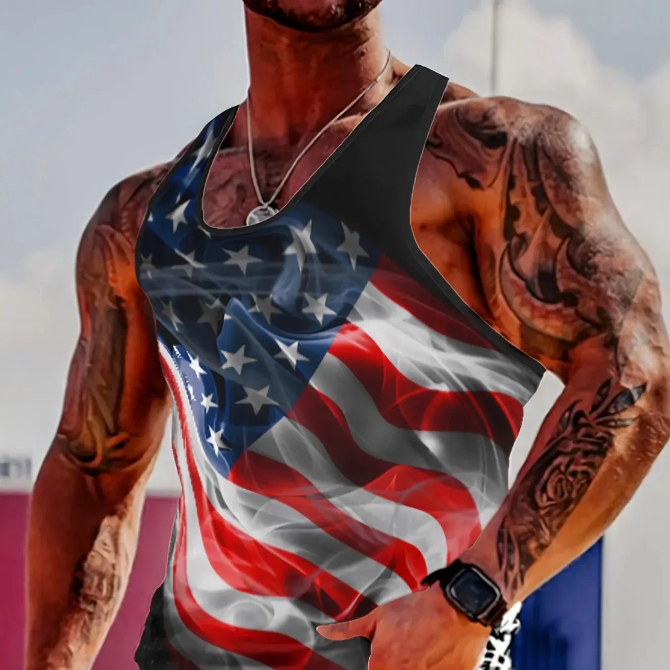 Workout Comfortable Breathable Flag Tank Top, Men's Casual Stretch Sleeveless T-Shirt, Suitable for Summer Gym Workout Training - UT KICK ASSflag14:771#A23KCPQG2429111;5:100014066