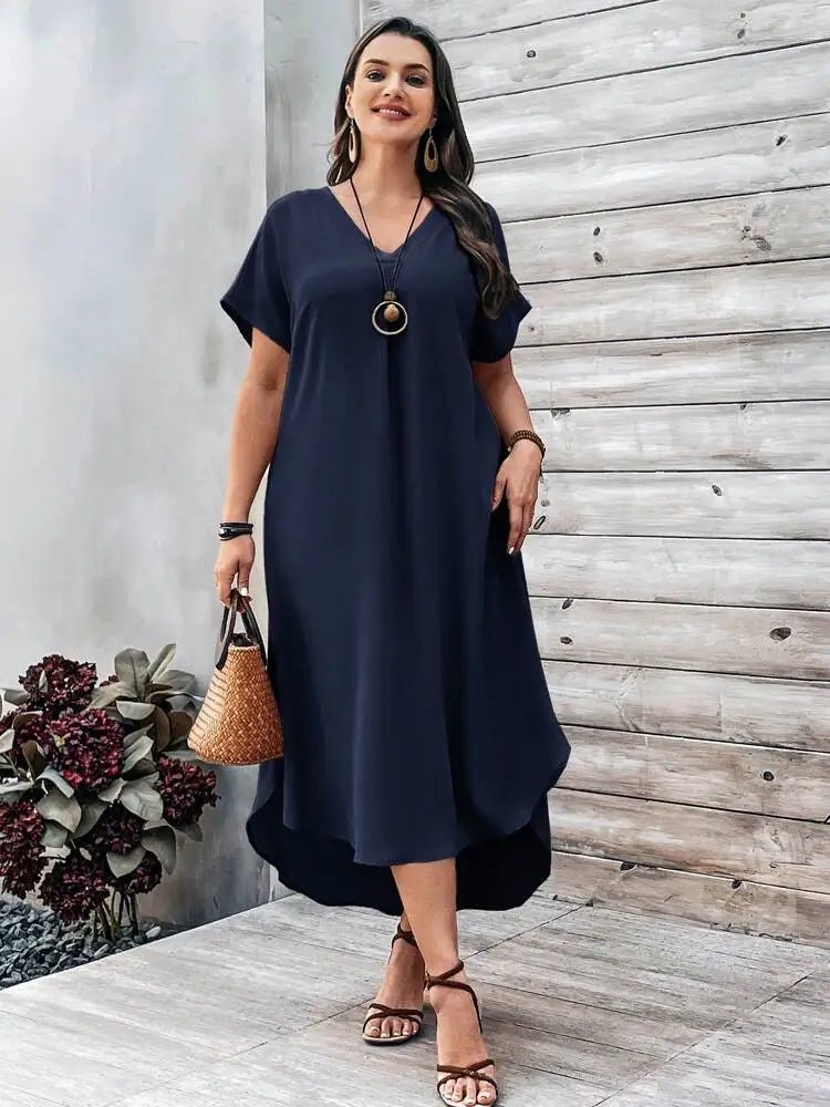 2024 Spring and Summer 1XL - 4XL Cross border European and American New Large Women's Fashion Casual V - neck Dress for Women Plus Size - UT KICK ASS14:201800840;5:200000990