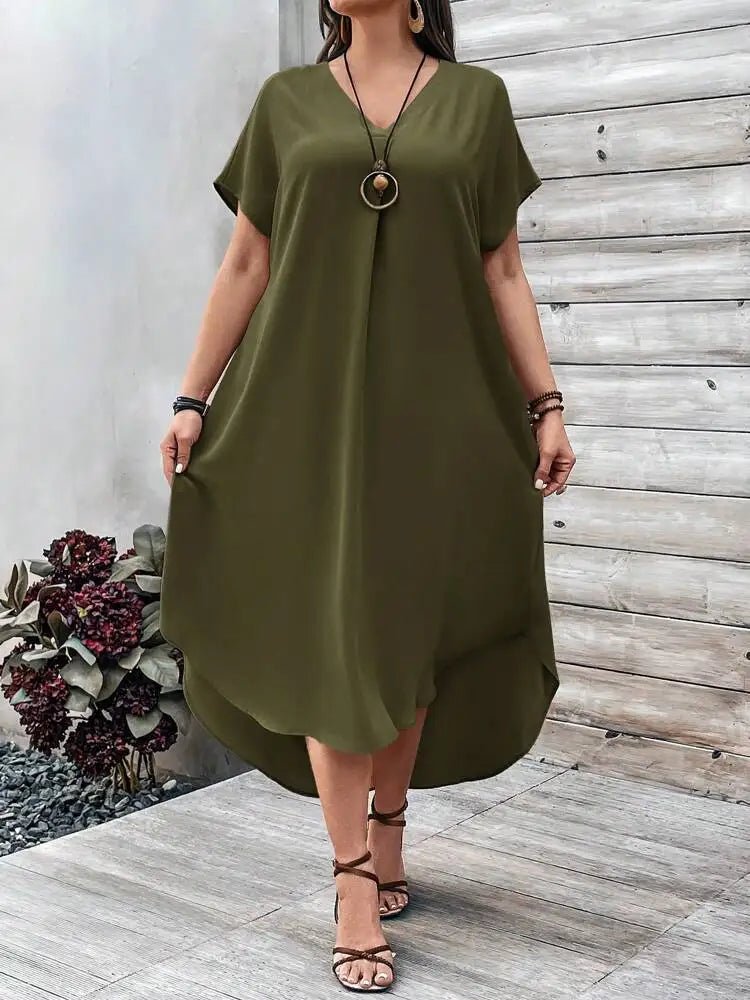 2024 Spring and Summer 1XL - 4XL Cross border European and American New Large Women's Fashion Casual V - neck Dress for Women Plus Size - UT KICK ASS14:365458;5:200000990