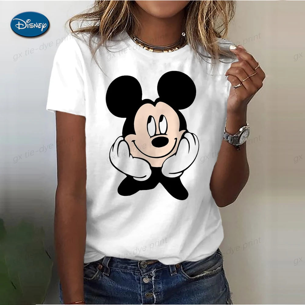 Women's Cute Mickey Mouse S-3XL Printed T-shirt Summer  Fashion Ladies Blouses 2024 Cartoon Minnie Female Tops Kawaii Clothes