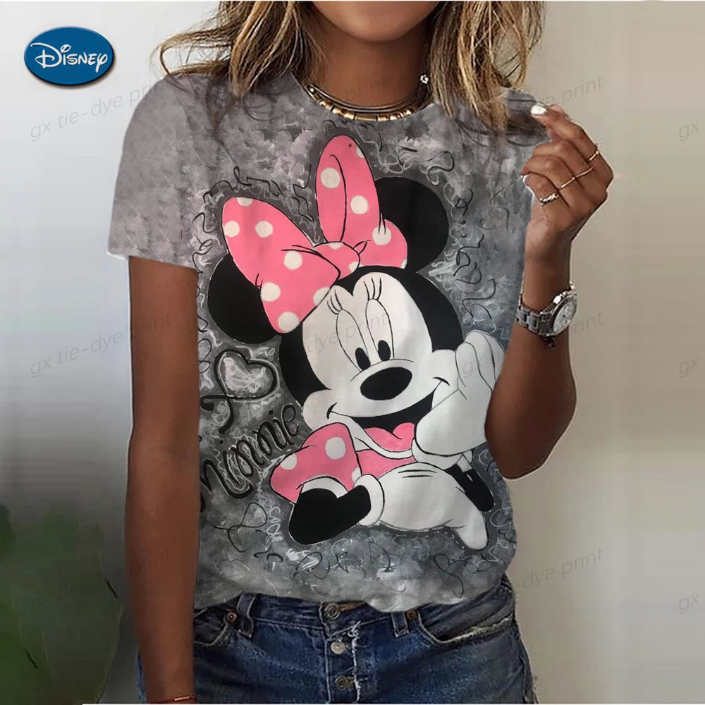 Women's Cute Mickey Mouse S-3XL Printed T-shirt Summer  Fashion Ladies Blouses 2024 Cartoon Minnie Female Tops Kawaii Clothes