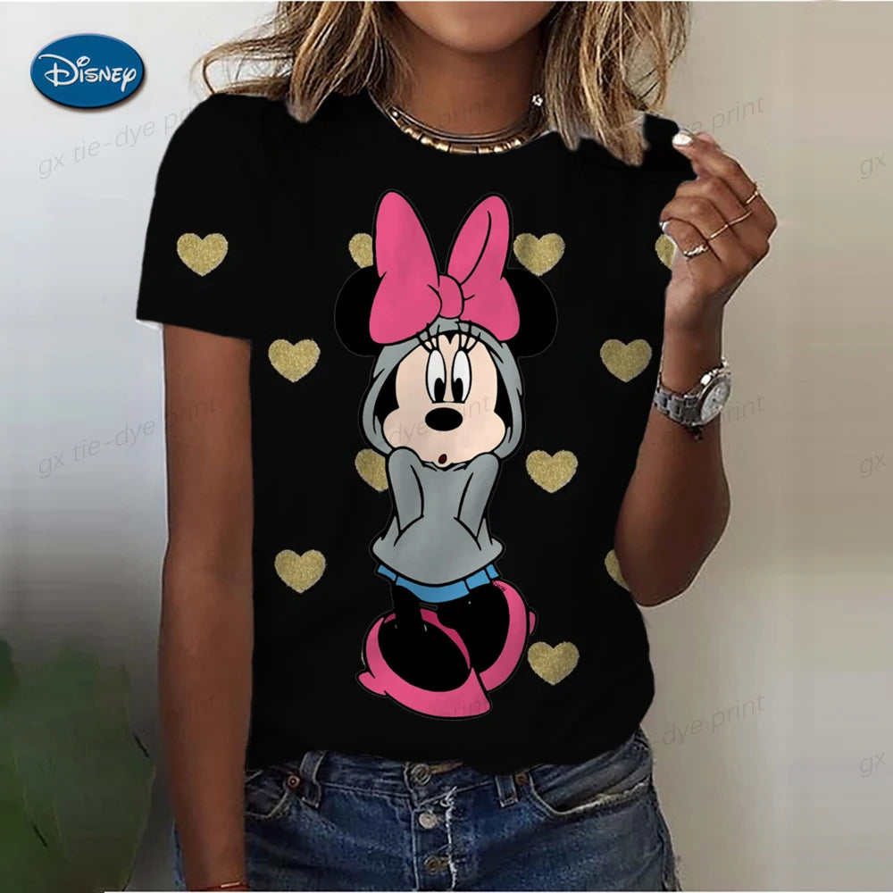Women's Cute Mickey Mouse S-3XL Printed T-shirt Summer  Fashion Ladies Blouses 2024 Cartoon Minnie Female Tops Kawaii Clothes