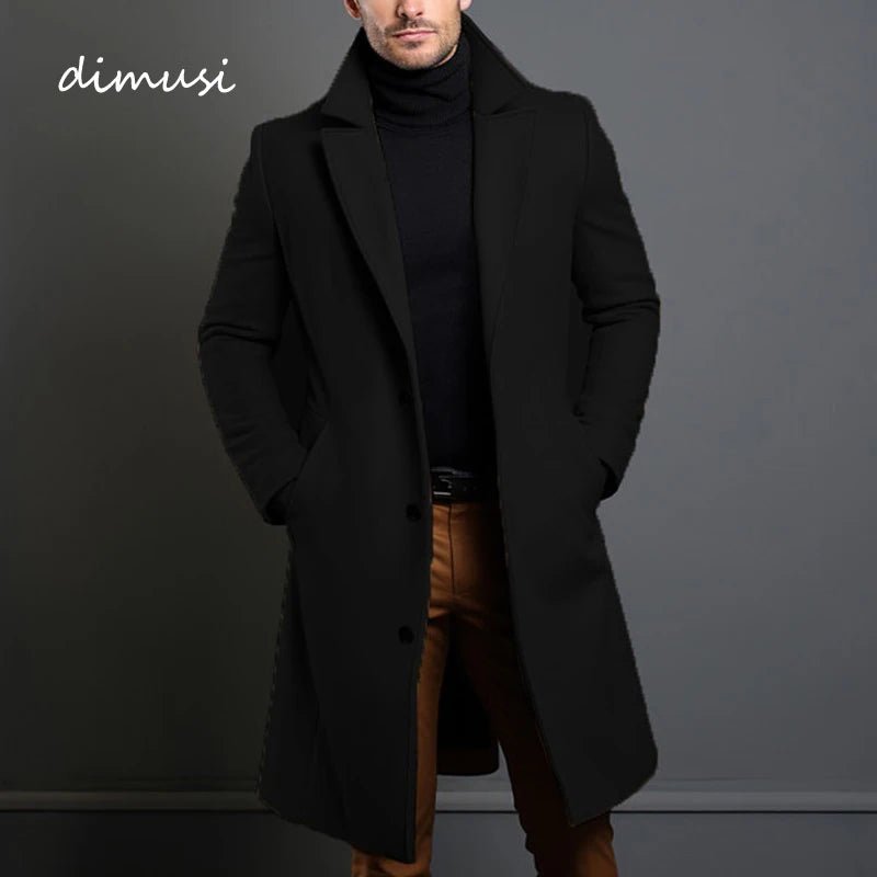 Autumn Winter Men's Trench Coats S - XXL Luxury Male Mid - Long Warm Wool Jackets Casual Mens Business Comfortable Overcoat Clothing - UT KICK ASSmens14:193#Black;5:100014065