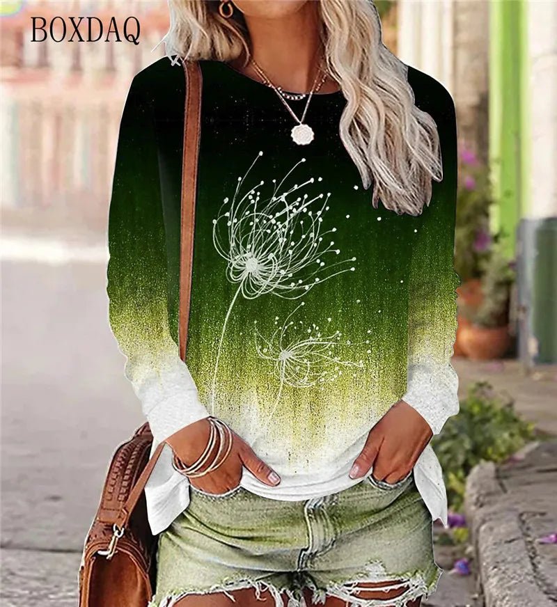 Dandelion Pattern L - 3XL Women T-Shirts Spring Autumn Long Sleeve 3D Plant&Flowers Print Street Gradient Ladies Tees 6XL Plus Size - UT KICK ASStshirt14:350850#WSMT2311;5:4183