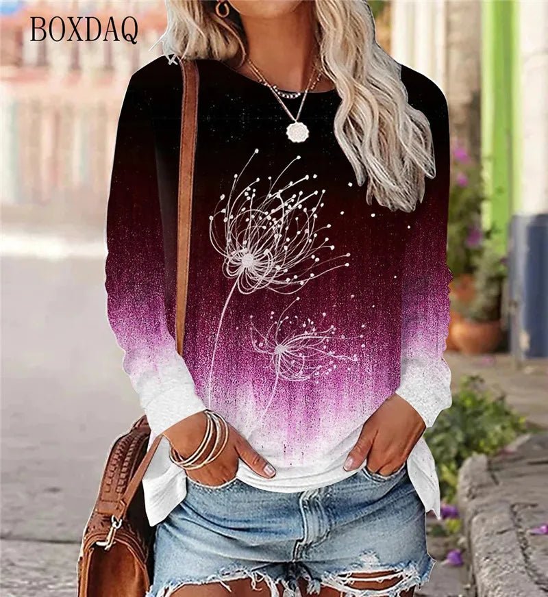 Dandelion Pattern L - 3XL Women T-Shirts Spring Autumn Long Sleeve 3D Plant&Flowers Print Street Gradient Ladies Tees 6XL Plus Size - UT KICK ASStshirt14:173#WSMT2308;5:4183