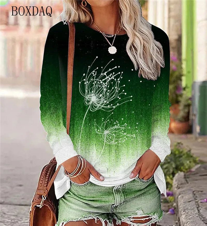 Dandelion Pattern L - 3XL Women T-Shirts Spring Autumn Long Sleeve 3D Plant&Flowers Print Street Gradient Ladies Tees 6XL Plus Size - UT KICK ASStshirt14:1254#WSMT2309;5:361385