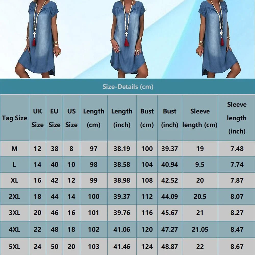 Denim Dress 1X - 5XL Swing Summer Dress Plus Size 1XL - 5XL Women's New Fashion Casual Solid V Neck Long Party Loose Short Sleeve - UT KICK ASSdress14:173;5:200000991