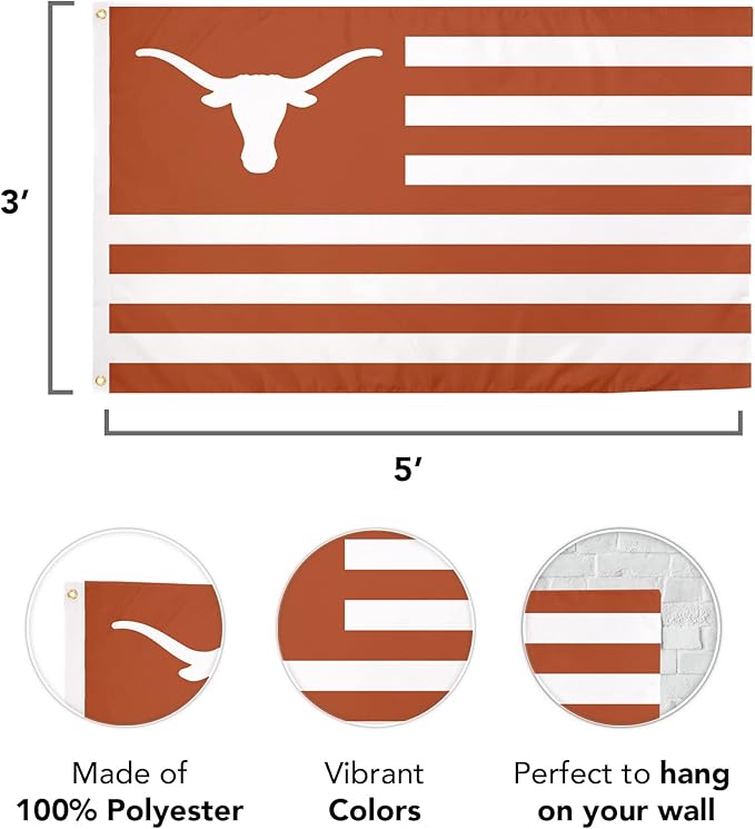 Desert Cactus University of Texas Indoor and Outdoor 100% Polyester University Flag Banner, 3x5 Feet Nation Style - for Decor, Events, and Texas Longhorns Pride Display - UT KICK ASS