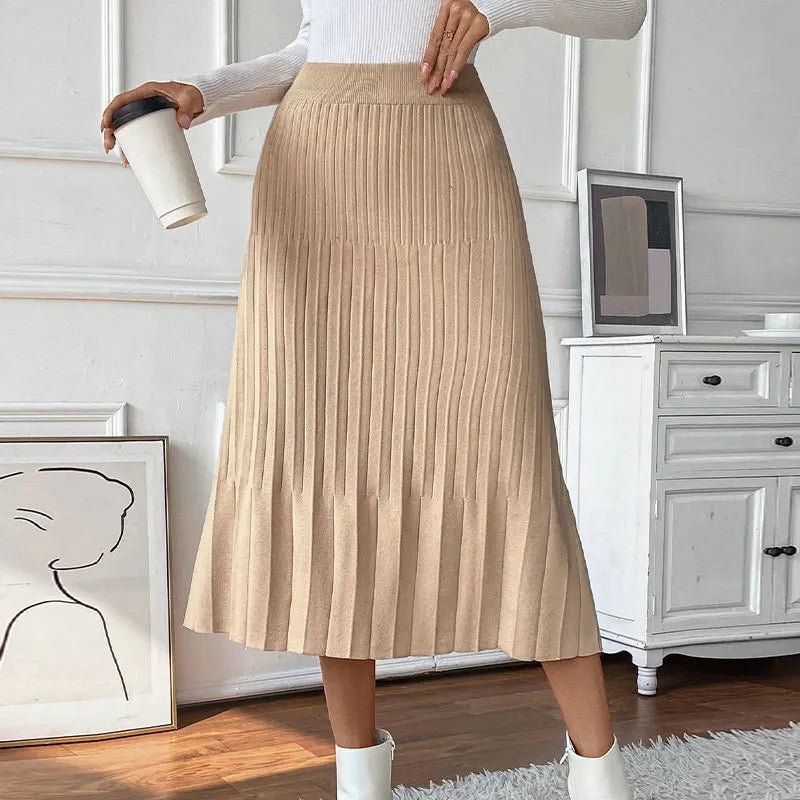 Fashionable Women's S/M/L Slanted Shoulder Long Sleeved Solid Color Waist Cinching Sexy Style Dress - UT KICK ASSskirt14:200001438#Khaki;5:100014064