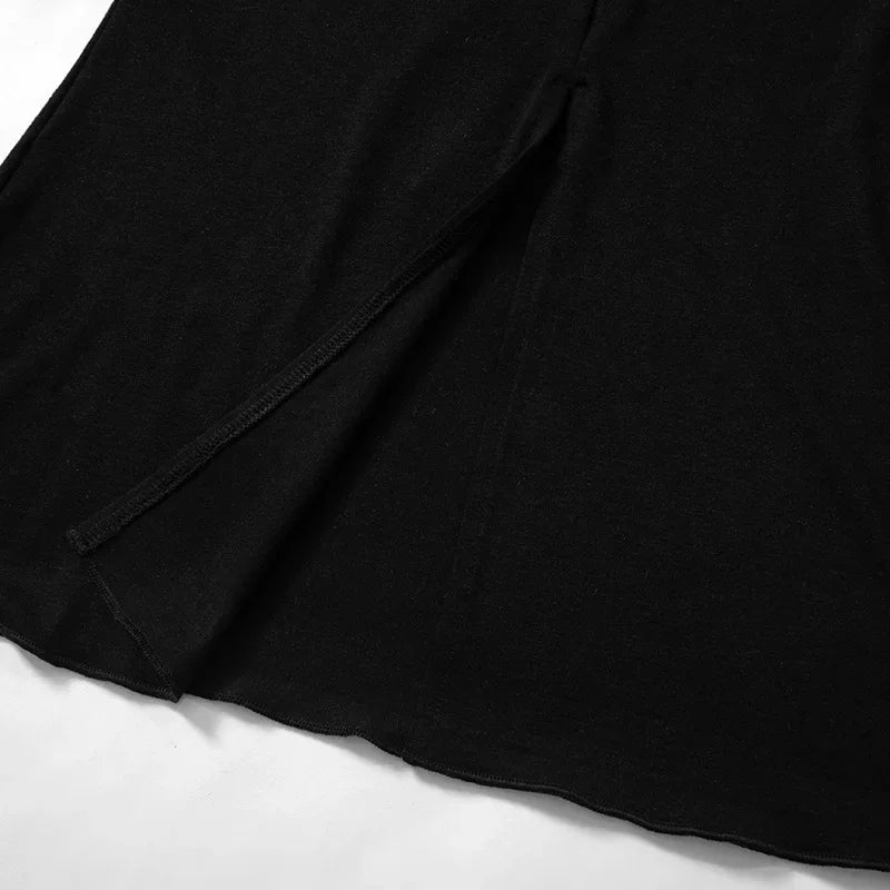 Goth Dark Fairy Grunge Flare Sleeve V - neck T-shirts Gothic Split Sexy Lettuce Hem Female Blouses Y2k Black Slim Fashion Alt Tops - UT KICK ASStshirt14:193#Black;5:100014064