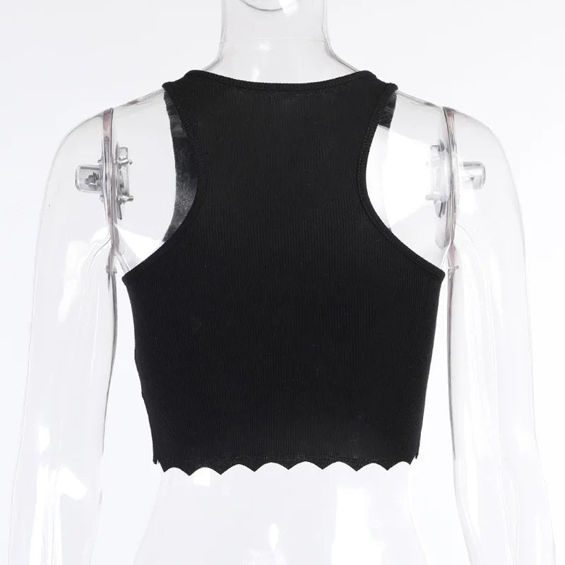 Gothic Knitted Punk Black Tank Tops Mall Goth Grunge Goat Print Harajuku Women Crop Tops Skinny Sleeveless Streetwear - UT KICK ASStop14:193;5:361386