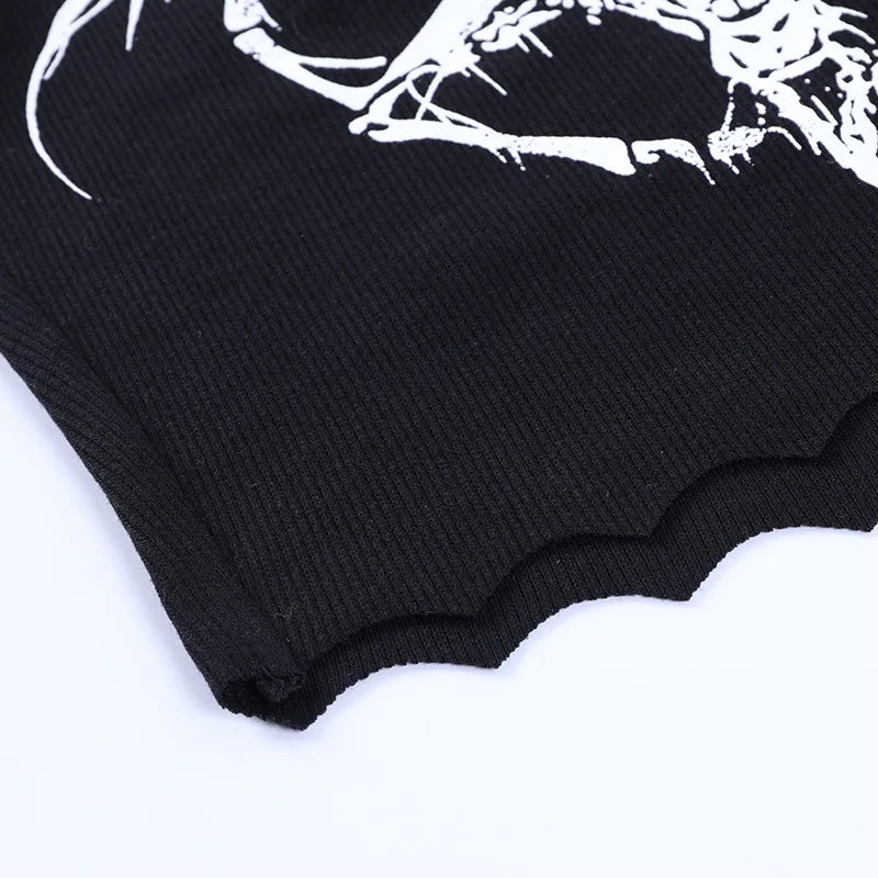 Gothic Knitted Punk Black Tank Tops Mall Goth Grunge Goat Print Harajuku Women Crop Tops Skinny Sleeveless Streetwear - UT KICK ASStop14:193;5:361386
