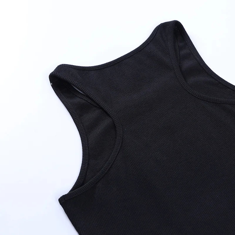 Gothic Knitted Punk Black Tank Tops Mall Goth Grunge Goat Print Harajuku Women Crop Tops Skinny Sleeveless Streetwear - UT KICK ASStop14:193;5:361386
