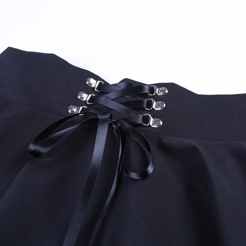 Japanese - Style Hipster Black JK Bubble Skirt Women's Lace - up Back Zip Ins Girl's Pleated mini gothic black skirt - UT KICK ASSdress14:193#9518 - HS;5:361386