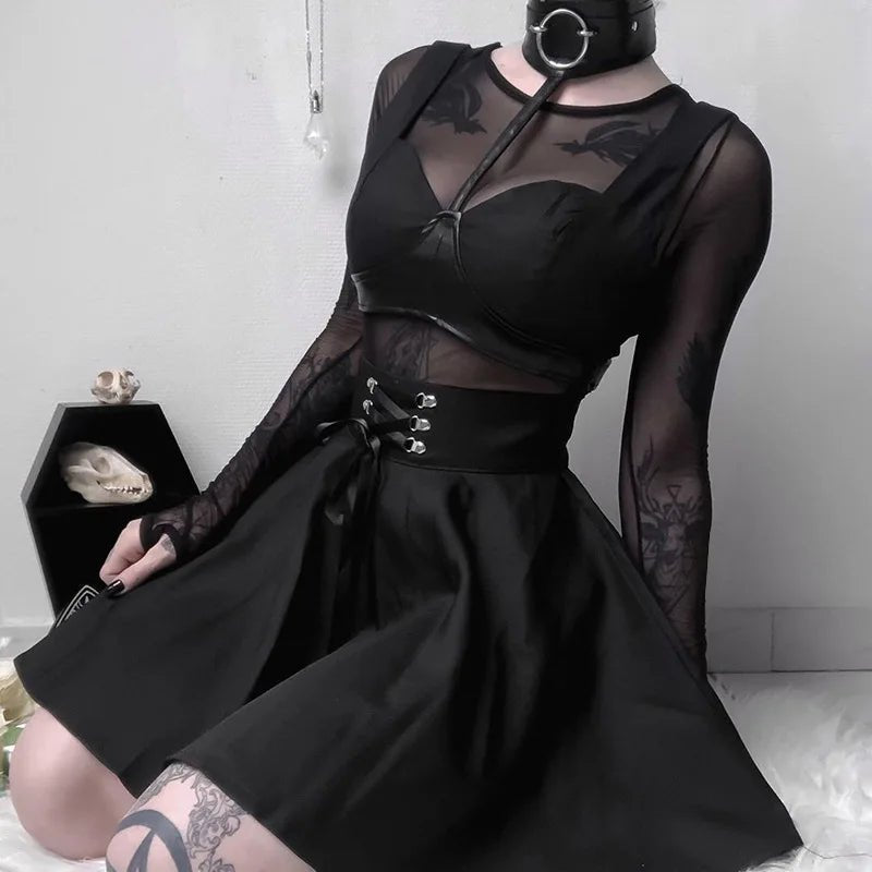 Japanese - Style Hipster Black JK Bubble Skirt Women's Lace - up Back Zip Ins Girl's Pleated mini gothic black skirt - UT KICK ASSdress14:193#9518 - HS;5:361386