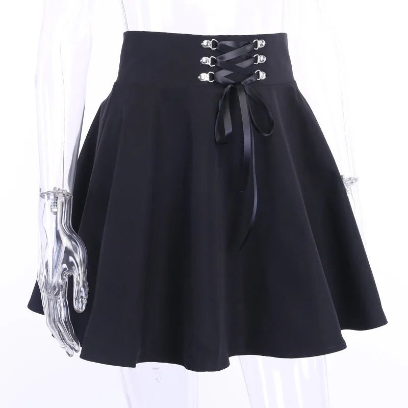Japanese - Style Hipster Black JK Bubble Skirt Women's Lace - up Back Zip Ins Girl's Pleated mini gothic black skirt - UT KICK ASSdress14:193#9518 - HS;5:361386