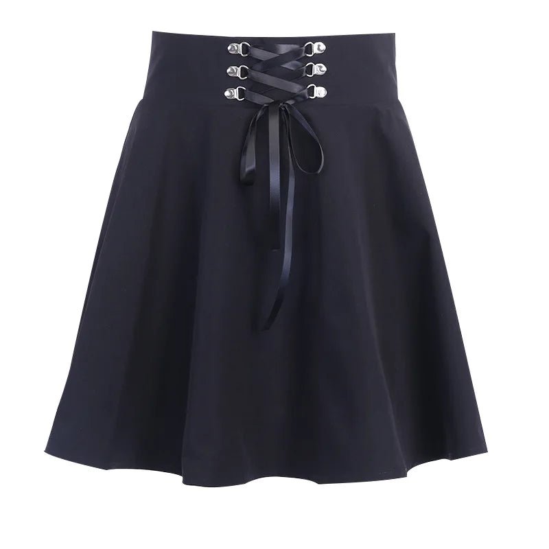 Japanese - Style Hipster Black JK Bubble Skirt Women's Lace - up Back Zip Ins Girl's Pleated mini gothic black skirt - UT KICK ASSdress14:193#9518 - HS;5:361386