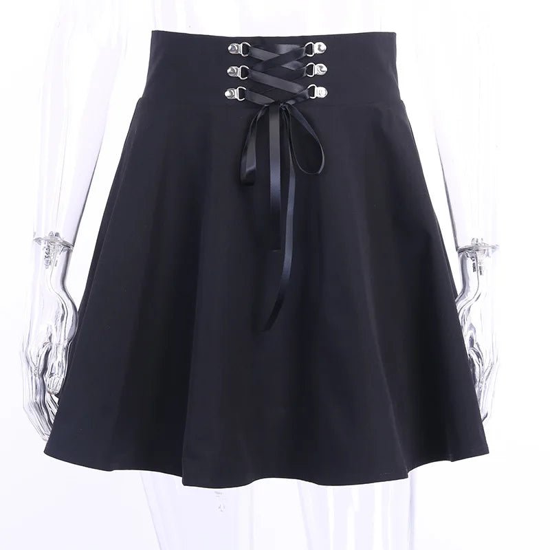 Japanese - Style Hipster Black JK Bubble Skirt Women's Lace - up Back Zip Ins Girl's Pleated mini gothic black skirt - UT KICK ASSdress14:193#9518 - HS;5:361386