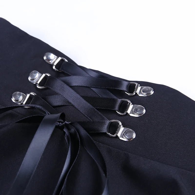 Japanese - Style Hipster Black JK Bubble Skirt Women's Lace - up Back Zip Ins Girl's Pleated mini gothic black skirt - UT KICK ASSdress14:193#9518 - HS;5:361386