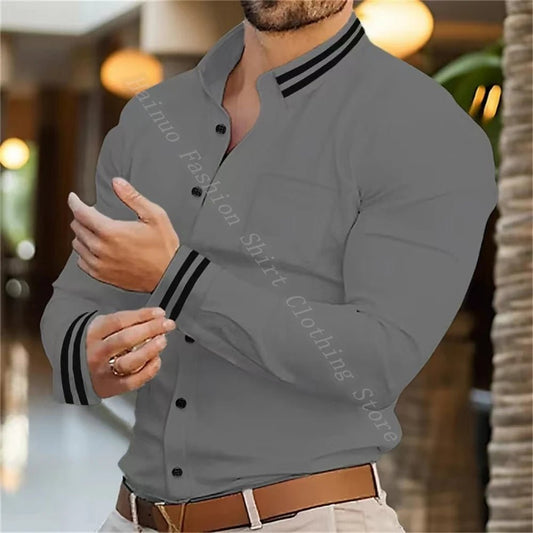 Multicolor men's shirt XS - 6XL casual comfortable long sleeve shirt solid color lapel front pocket men's clothing fashion Oversized - UT KICK ASSshirt14:771#D00406;5:4182
