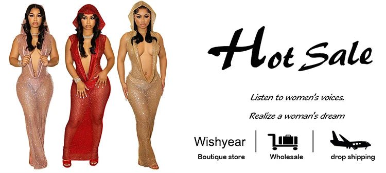 New Luxury Birthday Red Hooded Dress S - 2XL Women Sexy Deep V Neck Sequins Glitter Mesh See Through Back Open Sparkly Evening Robe - UT KICK ASSladies14:771#pink dress;5:361385