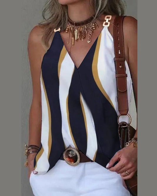 Office Lady Tank Top S - XXL Women Chain Printed Vest Summer Casual Sleeveless T Shirts - UT KICK ASStop14:200004889#blueorange;5:361386