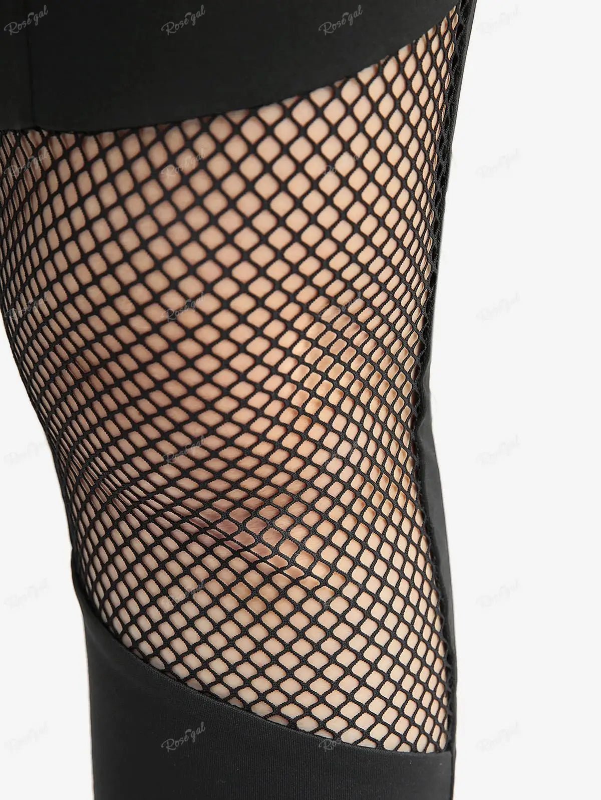 Pants Black Gothic Fishnet S - 3XL ROSEGAL Plus Size Women Elastic Waist Hollow Out Patchwork Buckle Grommet Skinny Pant Bottoms - UT KICK ASSladies14:365458#Black 01;5:4183