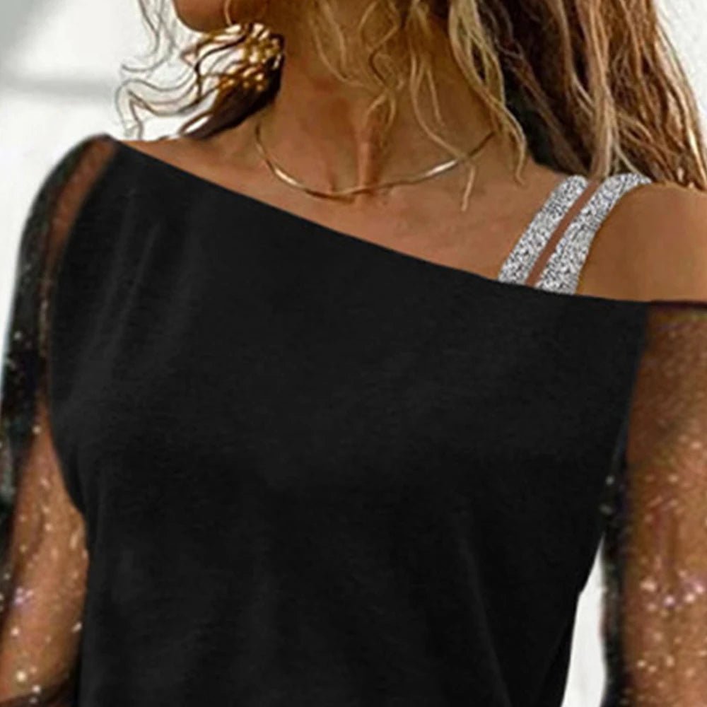 Plus Size L - 3XL Women Autumn Sexy Lace Mesh Long Sleeve T-Shirt Tops Ladies Off Shoulder Casual Blouse High Quality Clothing - UT KICK ASStop14:173;5:4183