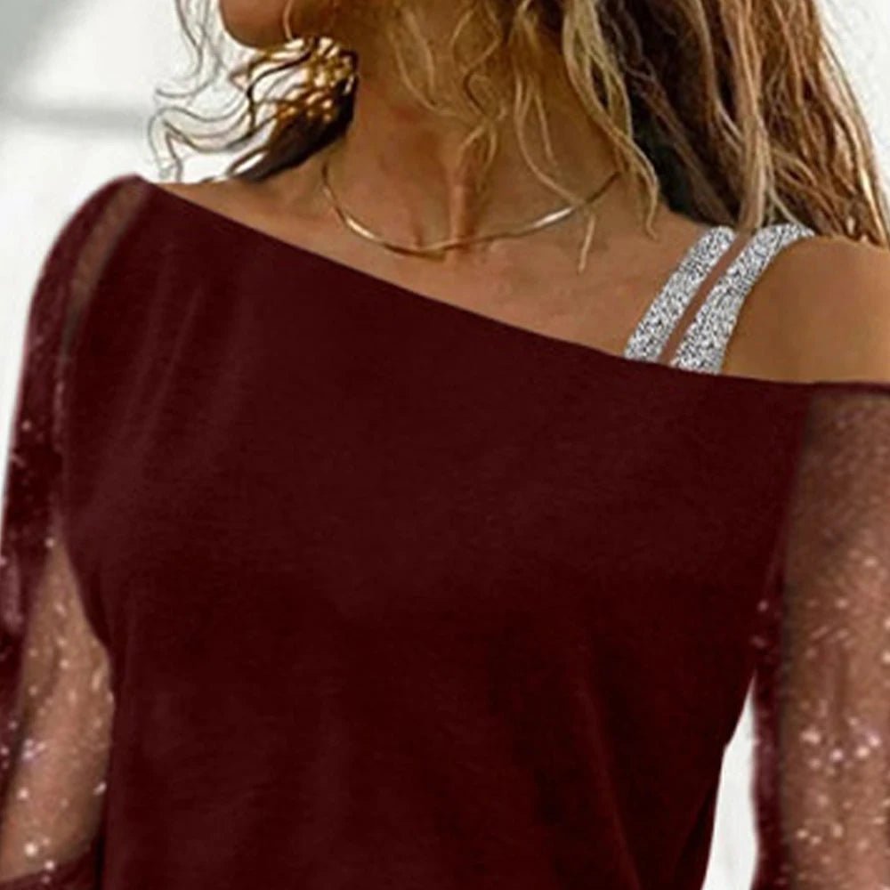 Plus Size L - 3XL Women Autumn Sexy Lace Mesh Long Sleeve T-Shirt Tops Ladies Off Shoulder Casual Blouse High Quality Clothing - UT KICK ASStop14:173;5:4183