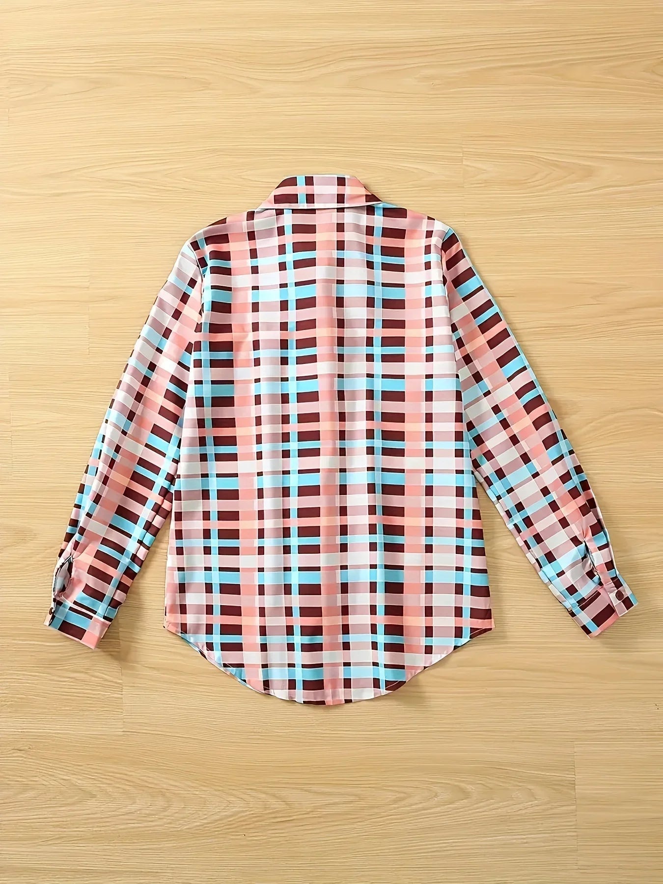Plus Size Women's !X - 5XL Plaid Print Casual Long Sleeve Button Front Shirt - UT KICK ASSladies14:203011836#pink;5:115781