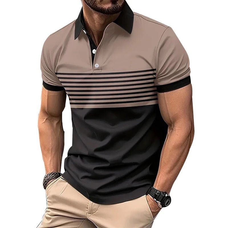 Summer Men Casual S - 3XL Short Sleeve Lapel Business Polo Shirt 3D Digital Print Stripe Polo Shirt Sport Button Pullover Tops - UT KICK ASSshirt14:350850#DXPL01 - khaki;5:4183