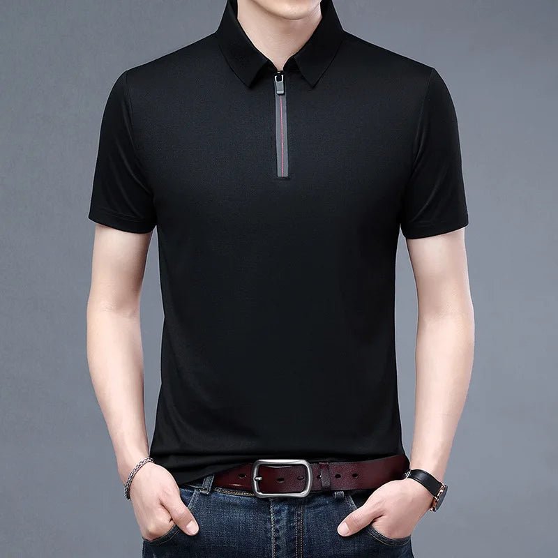 Summer Men's Ice Silk Cool M - 4XL Polo Short Sleeve T-shirt Large Thin Short Sleeve Business Casual Shirt - UT KICK ASSshirt14:193#black;5:361386#M