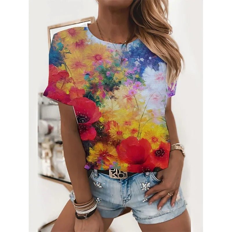 Sunflower Flower Pattern T-Shirt XS - 3XL For Women Cat Animal 3D Printed Fashion Oversized Tees Short Sleeves Round Neck Tops - UT KICK ASStshirt14:200002130#Tshirt - YSY017847;5:4181