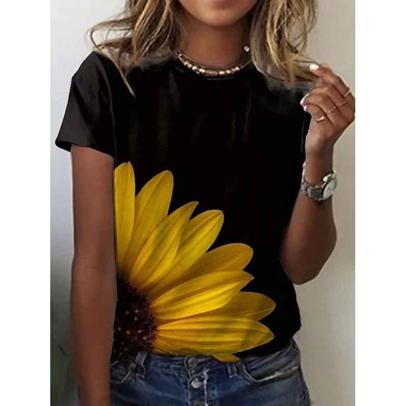 Sunflower Flower Pattern T-Shirt XS - 3XL For Women Cat Animal 3D Printed Fashion Oversized Tees Short Sleeves Round Neck Tops - UT KICK ASStshirt14:1254#Tshirt - YSY017840;5:4181