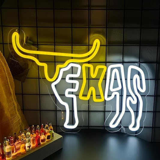 Texas Longhorn Neon Sign Dimmable Texas Neon Sign Wall Decor Gift Longhorn Neon Sign for Bar Game Room Man Cave Party Decor 16.7 * 11 Inch - UT KICK ASS