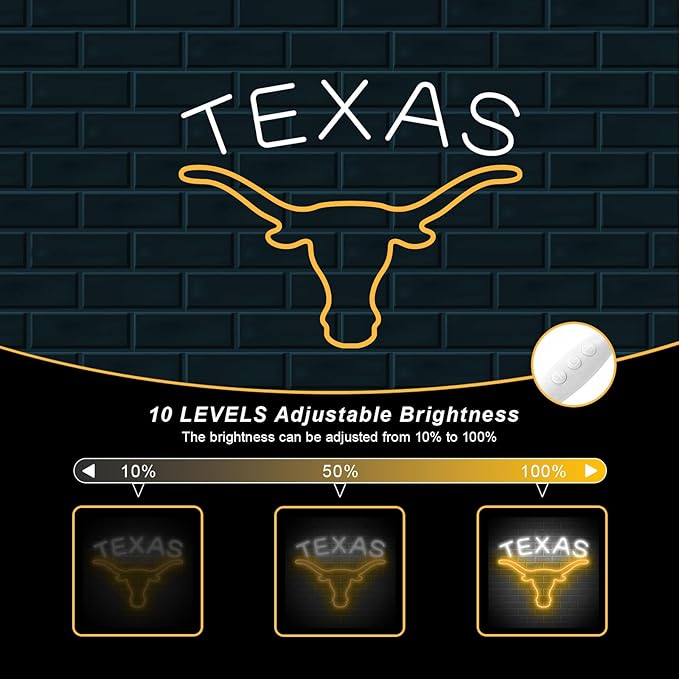 TEXAS Longhorn Neon Sign for Wall Decor - Adjustable Brightness LED Bull Neon Light Signs, Cow Neon Signs - USB Powered Hanging Neon Sign for Game Room, Man Cave, Bar - UT KICK ASSTEXAS-Longhorn-Neon--7218186649646
