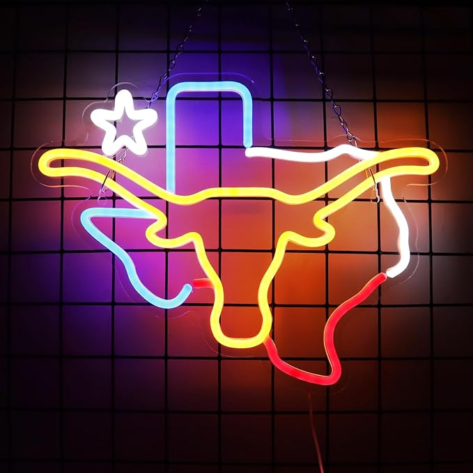 TEXAS Longhorn Neon Sign LED TEXAS Neon Light Sign USB Powered for Man Cave Room Bar TEXAS Wall Decor Western Gift for Friends Colleague Partner 15 * 12 IN - UT KICK ASSsign