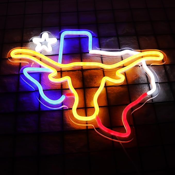 TEXAS Longhorn Neon Sign LED TEXAS Neon Light Sign USB Powered for Man Cave Room Bar TEXAS Wall Decor Western Gift for Friends Colleague Partner 15 * 12 IN - UT KICK ASSsign