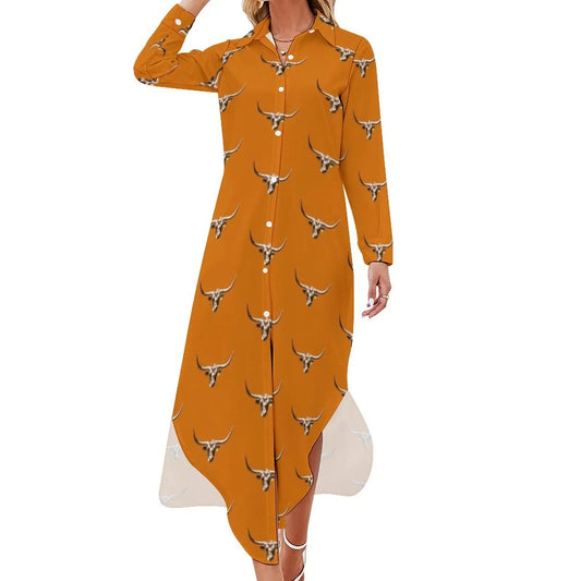 Texas Longhorn Pop Art Simplistic Retro Design Long Sleeved Shirt Dress evening dress women ceremony dresses - UT KICK ASSdress14:29#White;5:4183