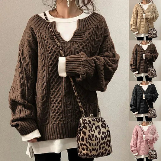 Women Pullovers Knit Sweater S - 3XLWarm Long Sleeve Half Open Collar Tops Knitted Sweater Retro Office Lady Jumpers Autumn Winter - UT KICK ASS14:200004889#khaki;5:4182