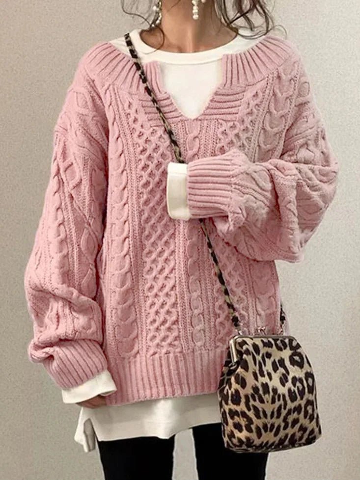 Women Pullovers Knit Sweater S - 3XLWarm Long Sleeve Half Open Collar Tops Knitted Sweater Retro Office Lady Jumpers Autumn Winter - UT KICK ASS14:1052#pink;5:4182