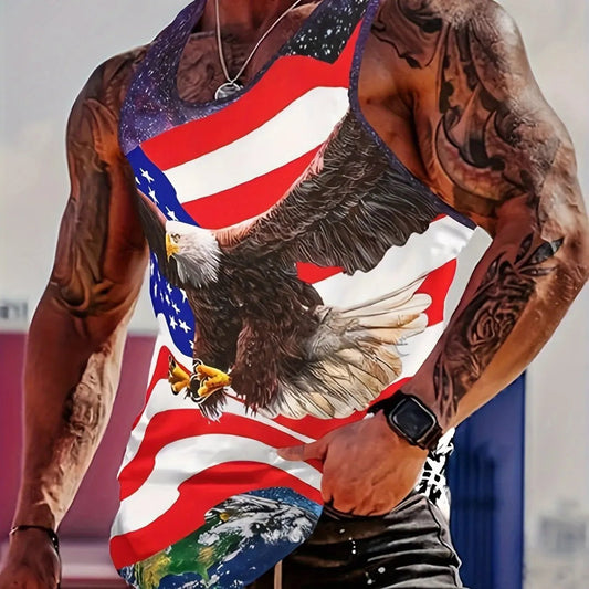 Workout Comfortable Breathable Flag Tank Top, Men's Casual Stretch Sleeveless T-Shirt, Suitable for Summer Gym Workout Training - UT KICK ASSflag14:193#A23KCPQG2429111;5:100014064